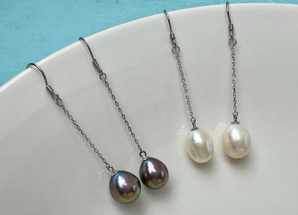 One Pair 925 Sterling Silver/Gold Dangle Earring Finding For Half Drilled Pearl #10410