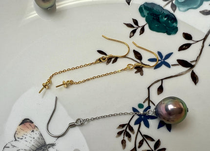 One Pair 925 Sterling Silver/Gold Dangle Earring Finding For Half Drilled Pearl #10410