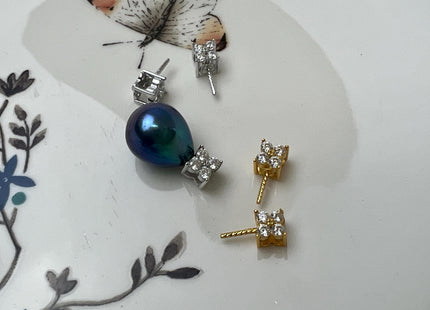 One Piece 925 Sterling Silver/Gold Clover Pendant Setting Findings For Half Drilled Pearls #10412