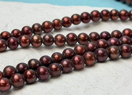 7-8mm Half Strand Burgundy Red Perfect Round Large Hole Freshwater Pearls Hole Size 2.1mm 26 Beads #P3740