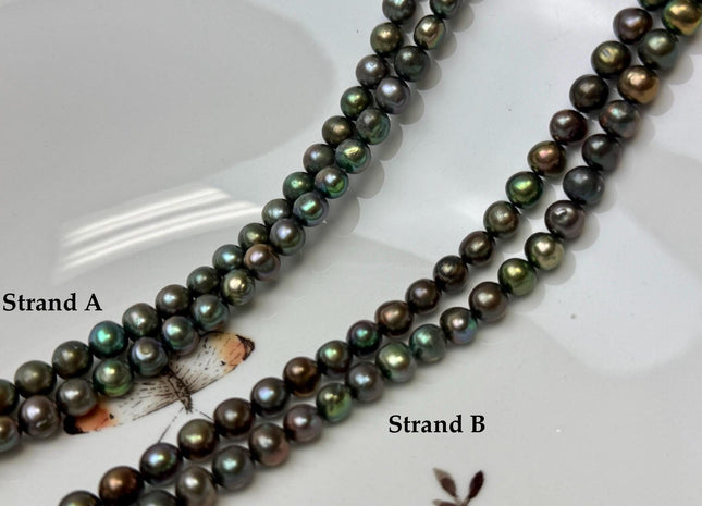 6-7 mm Dark Forest Green Color Potato Freshwater Pearl Beads #P3737