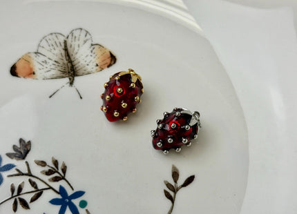 Strawberry Fruit Design Charms for Necklace Jewelry Making, 18K Gold Plated Enamel Colored Medallion Pendant, One Piece #CR0110