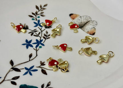 Mushroom Dainty Cute Charms for Necklace Jewelry Making, 18K Gold Filled Charm Enamel Colored Pendant #CR0111