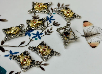 Gold King Skull Charms for Necklace, 18K Gold Filled Charm Enamel Colored Pendant With CZ #CR0112
