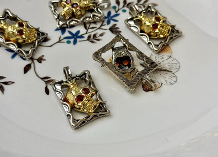 Gold King Skull Charms for Necklace, 18K Gold Filled Charm Enamel Colored Pendant With CZ #CR0112