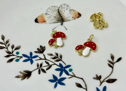 Mushroom Dainty Cute Charms for Necklace Jewelry Making, 18K Gold Filled Charm Enamel Colored Pendant #CR0113