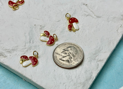 Mushroom Dainty Cute Charms for Necklace Jewelry Making, 18K Gold Filled Charm Enamel Colored Pendant #CR0113