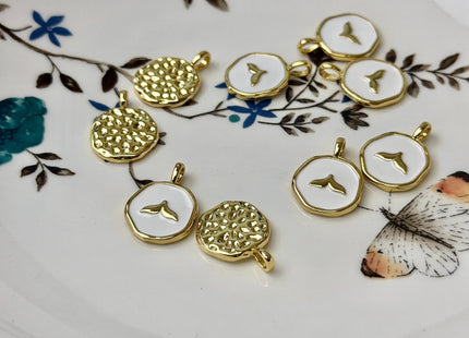 Whale Tail Design Charms for Necklace Jewelry Making, 18K Gold Filled Charm Enamel Colored Medallion Pendant #CR0114