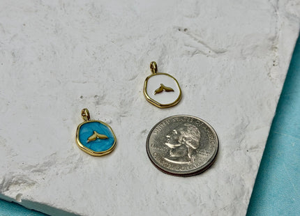 Whale Tail Design Charms for Necklace Jewelry Making, 18K Gold Filled Charm Enamel Colored Medallion Pendant #CR0114