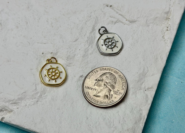 Ship's Wheel Design Charms for Necklace Jewelry Making, 18K Gold Filled Charm Enamel Colored Medallion Pendant #CR0115