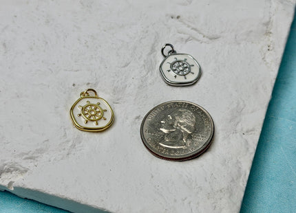 Ship's Wheel Design Charms for Necklace Jewelry Making, 18K Gold Filled Charm Enamel Colored Medallion Pendant #CR0115