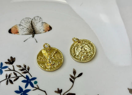 Mexican 50 Peso Centenario Oxidized Coin Charms for Necklace Jewelry Making, 18K Gold Filled Charm Medallion Pendant #CR0116