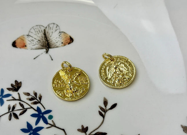 Mexican 50 Peso Centenario Oxidized Coin Charms for Necklace Jewelry Making, 18K Gold Filled Charm Medallion Pendant #CR0116