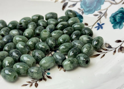 Two Pieces 9x11 mm Natural Color Large Hole Smooth Barrel Shape Burmese Jade Beads 3.0mm Hole #4897