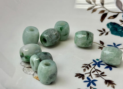 13x14 mm Natural Color Large Hole Smooth Barrel Shape Burmese Jade Beads 4.0mm Hole #4900