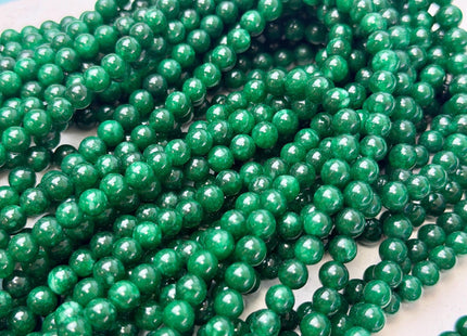 6mm 8mm 10mm Smooth Round Shape Green Color Dyed Jade Beads 15 Inches Strand #4902