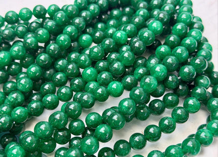 6mm 8mm 10mm Smooth Round Shape Green Color Dyed Jade Beads 15 Inches Strand #4902