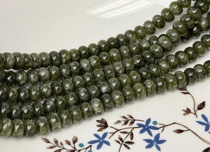5x8mm Smooth Rondelle Shape Green Apatite Color Dyed Jade Beads 14.5 Inches Strand #4906