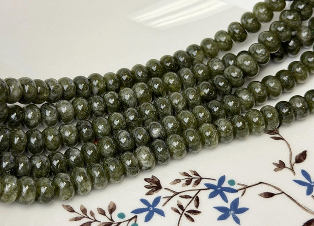 5x8mm Smooth Rondelle Shape Green Apatite Color Dyed Jade Beads 14.5 Inches Strand #4906
