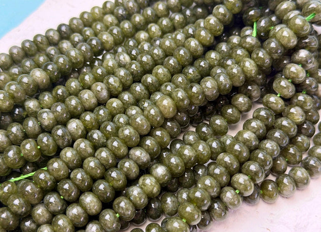 5x8mm Smooth Rondelle Shape Green Apatite Color Dyed Jade Beads 14.5 Inches Strand #4906
