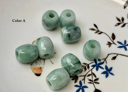 13x14 mm Natural Color Large Hole Smooth Barrel Shape Burmese Jade Beads 4.0mm Hole #4900