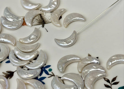 9-10x16-17 mm AAA Natural White Crescent Moon Coin Freshwater Pearls Half Drilled High Luster Unique Cultured Pearl Beads #P3746