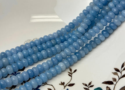 5x8mm Smooth Rondelle Shape Aquamarine Color Dyed Jade Beads 15 Inches Strand #4907