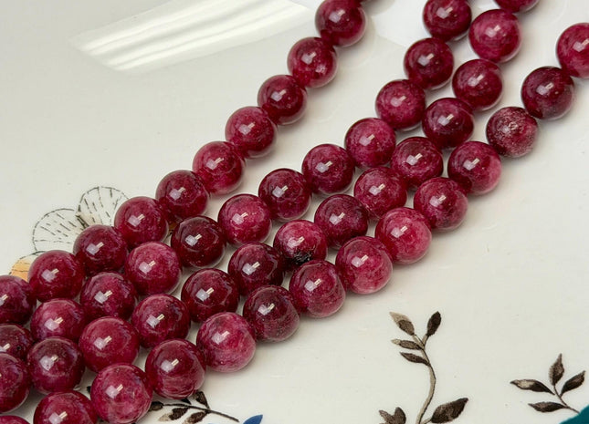 6mm 8mm 10mm Smooth Round Shape Red Color Dyed Jade Beads 15 Inches Strand #4915
