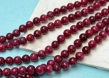 6mm 8mm 10mm Smooth Round Shape Red Color Dyed Jade Beads 15 Inches Strand #4915