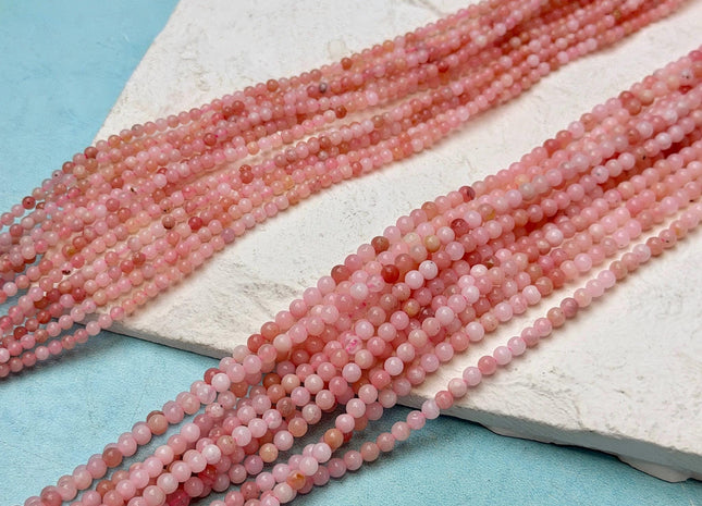2 mm 3 mm Tiny Natural Pink Opal Gemstone Beads Round Shape 15.5 Inches Stand #4917