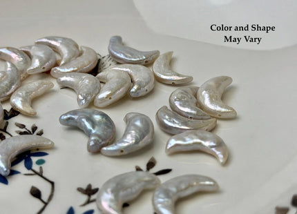 10-11x16-17mm AA Natural White Crescent Moon Coin Freshwater Pearls High Luster Unique Cultured Freshwater Coin Pearl Beads #P3747