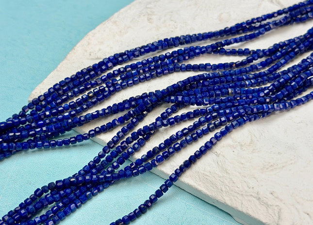 2 mm Micro Faceted Cube Dice Square Shape Lapis Gemstone Beads 15.5 Inches #4919