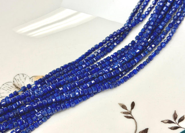 2 mm Micro Faceted Cube Dice Square Shape Lapis Gemstone Beads 15.5 Inches #4919