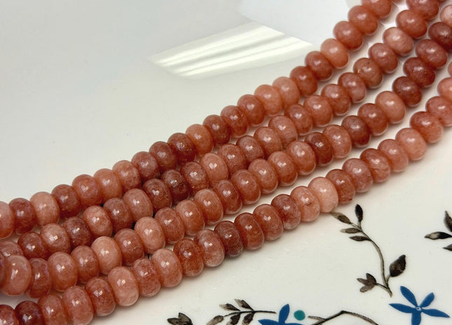 5x8mm Smooth Rondelle Shape Sunstone Color Dyed Jade Beads 14.5 Inches Strand #4910