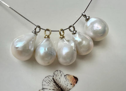 Freshwater White Baroque Pearl Charm for Necklace Minimalist Silver/Gold Jewelry One Piece #CR0118