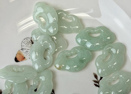 One Piece 26-28 mm Smooth Cloud Shape Natural Burmese Green Jade Pendant Beads #4923