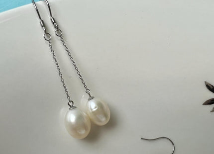Natural White/ Peacock Edison Baroque Pearl Dangle Earring W/925 Sterling Silver #ER0007