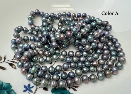 72 Inches Hand Knotted 7mm Potato Peacock Color Freshwater Pearl Necklaces Long Pearl Necklace #P3751