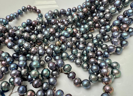 72 Inches Hand Knotted 7mm Potato Peacock Color Freshwater Pearl Necklaces Long Pearl Necklace #P3751