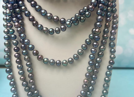 72 Inches Hand Knotted 7mm Potato Peacock Color Freshwater Pearl Necklaces Long Pearl Necklace #P3751