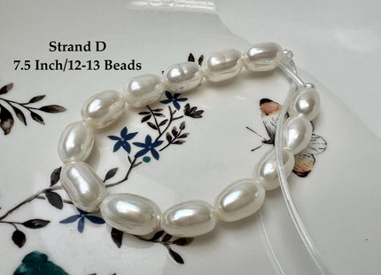 9-10x12-15 mm AAAA Half Strand Large Hole Natural White Extra Shiny Long Rice/Oval Freshwater Pearl Beads #P3752
