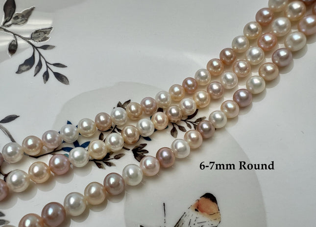 6 mm 7 mm Natural White/ Pink/ Peach Multi Color Freshwater Round Or Potato Pearls Genuine High Luster Freshwater Semi Round Pearls #1429