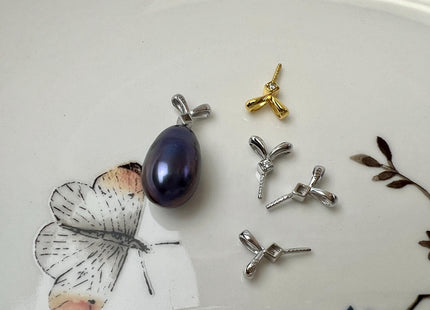 One Piece 925 Sterling Silver/Gold Pendant Setting Rabbit Ear Finding For Half Drilled Pearls #10417