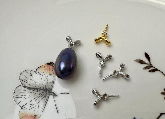 One Piece 925 Sterling Silver/Gold Pendant Setting Rabbit Ear Finding For Half Drilled Pearls #10417