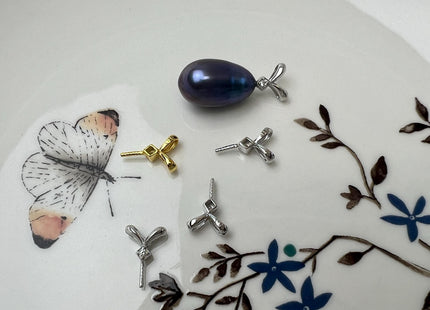 One Piece 925 Sterling Silver/Gold Pendant Setting Rabbit Ear Finding For Half Drilled Pearls #10417