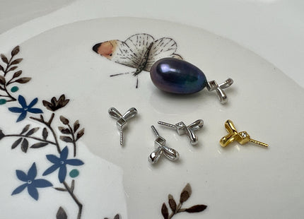 One Piece 925 Sterling Silver/Gold Pendant Setting Rabbit Ear Finding For Half Drilled Pearls #10417