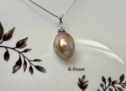 One-Of-A-Kind Rare Natural White Pink Baroque/Edison Pearl With .925 Sterling Silver/Gold Pendant #PD0018