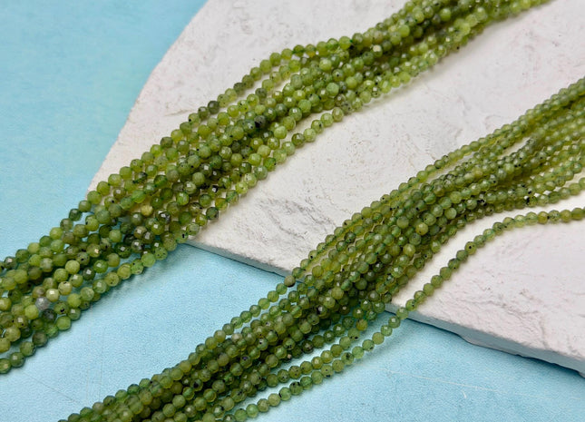 2mm 3mm Faceted Round Natural Green Jade Gemstone Beads 15.5 Inches Strand #4930