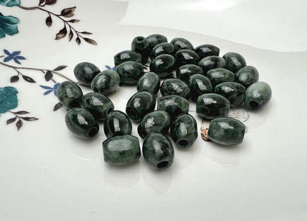 Two Pieces 9x11 mm Natural Color Large Hole Smooth Barrel Shape Burmese Jade Beads 3.0mm Hole #4864