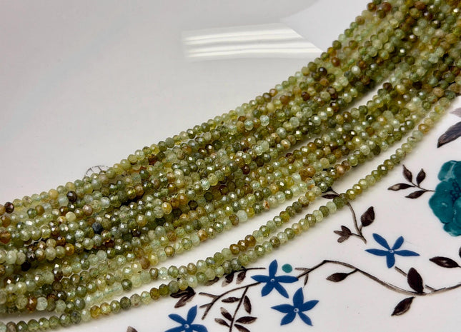 2x3mm AAA Natural Faceted Rondelle Green Garnet Gemstone Beads 15.5 inches Strand #4936
